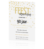 Verwonderend Stijlvolle trendy uitnodiging met gouden confetti 90 jaar XH-74