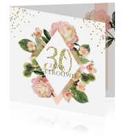Uitgelezene Uitnodiging jubileum 30 jaar getrouwd. Bloemen en gouden glitters. AZ-29