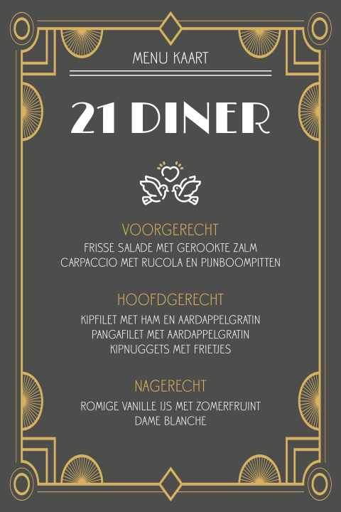 21 diner menu kaart in Art deco