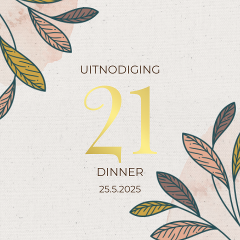 21 diner uitnodiging met getekende bladeren en foliedruk