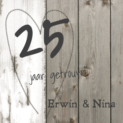 25 jaar getrouwd houten feest uitnodiging met linnen