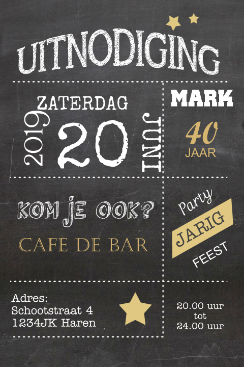 Uitnodiging 40ste Verjaardag Schoolbord Met Typografie