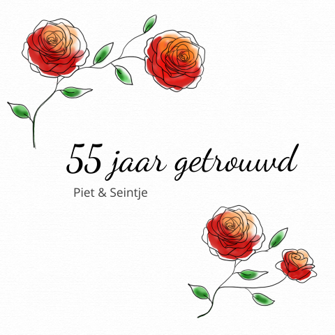 Jubileum uitnodiging 55 jaar getrouwd met rode rozen 