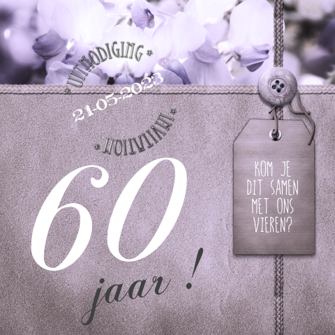 60 jaar verjaardags uitnodiging wit en paars