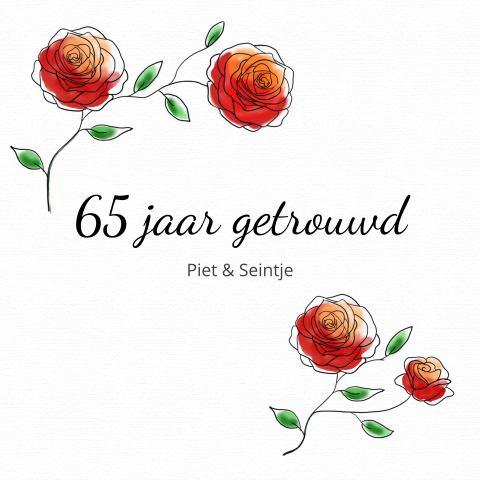 Jubileum uitnodiging 65 jaar getrouwd met rode rozen