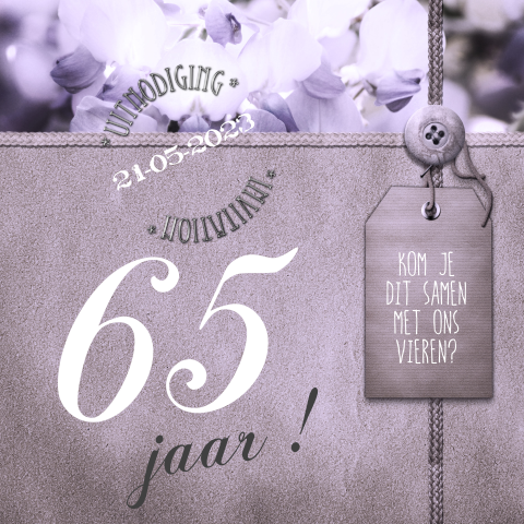 65 jaar verjaardags uitnodiging wit en paars