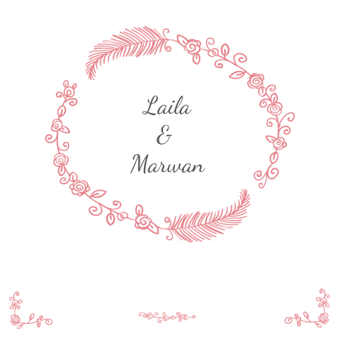 Arabisch islamitische trouwkaart roze met krans van bloemen