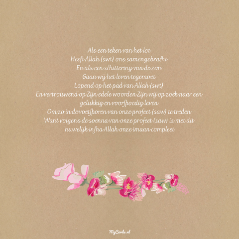 Arabische uitnodiging huwelijk met roze bloemen