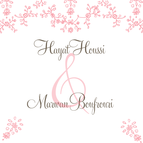 Arabische witte trouwkaart met roze bloemetjes