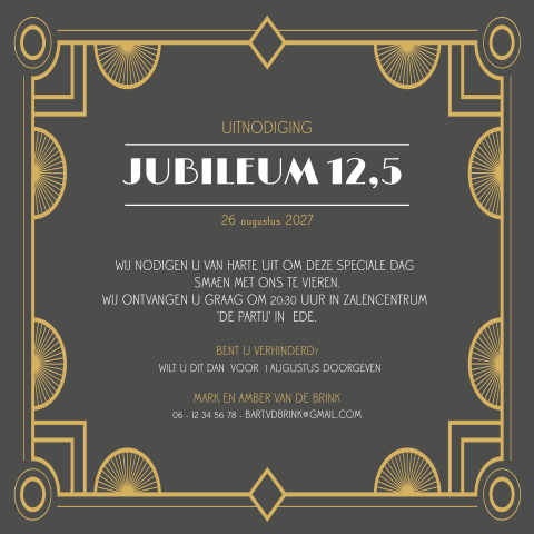 Art deco jubileum uitnodiging 12,5 jaar met foliedruk