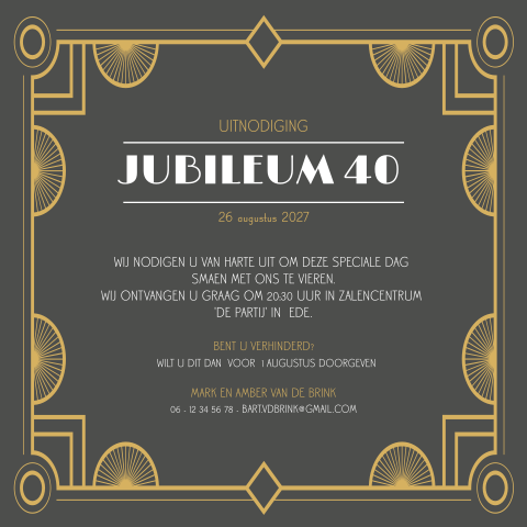 Art deco jubileum uitnodiging 40 jaar met foliedruk