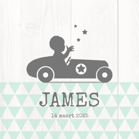 Babykaartje jongen profiel raceauto met ster en hout