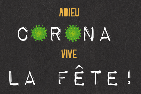 Adieu Corona Vive la fête ! party grappige uitnodiging met virus