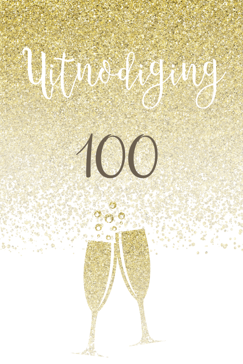 Uitnodiging 100e verjaardag met champagne glazen