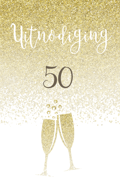 Uitnodiging 50e verjaardag met champagne glazen