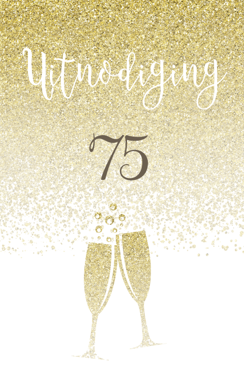 Uitnodiging 75e verjaardag met champagne glazen