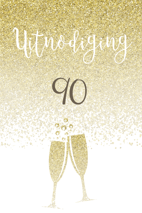 Uitnodiging 90e verjaardag met champagne glazen