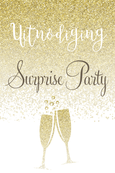 Uitnodiging verrassingsfeest verjaardag met champagne glazen