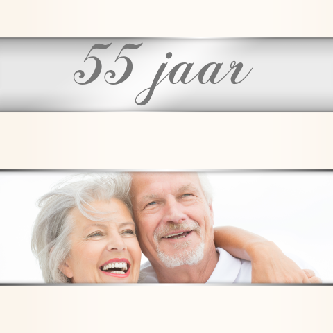 Chique 55 jaar getrouwd uitnodiging zilver grijs met creme en foto
