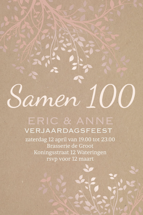 Uitnodiging samen 100 jaar verjaardag koper tinten bladeren