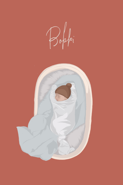 Een geboortekaartje voor een meisje met een baby in een mandje