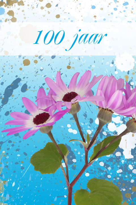 Uitnodigingskaart 100e verjaardag feest bloemen