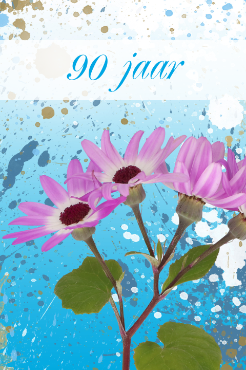 Uitnodigingskaart 90e verjaardag feest bloemen