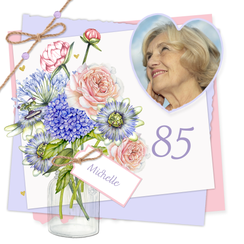 Verjaardagsfeestje 85e verjaardag met bloemen