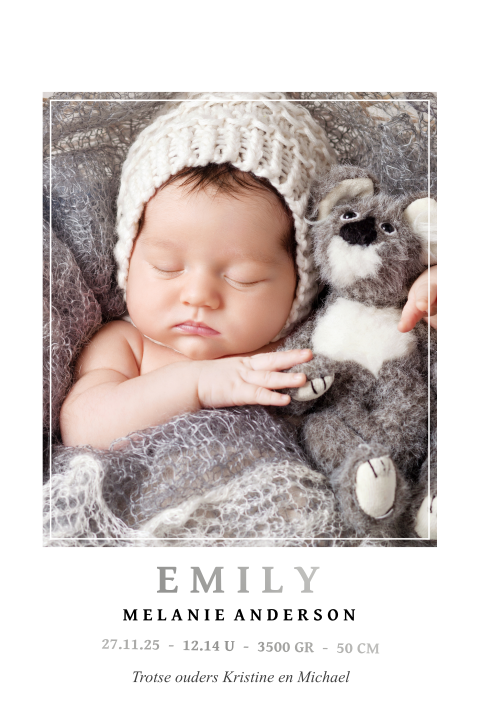 Foto geboorte kaartje meisje met zilver folie