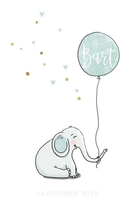 Geboortekaartje lief olifantje met ballon