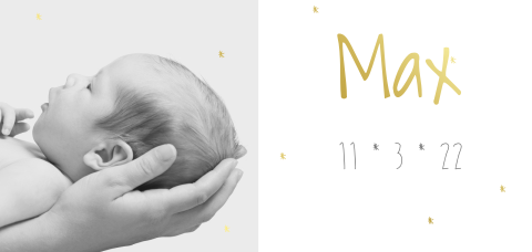 Geboortekaartje foto jongen goudfolie sterren