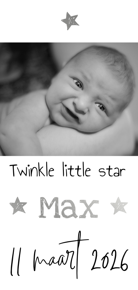 Geboortekaartje jongen foto ster met zilverfolie druk