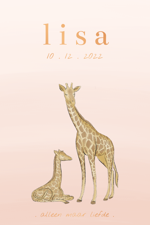 Geboortekaartje meisje giraffen koperfolie
