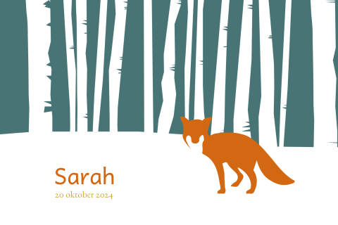 Geboortekaartje meisje met een vos in bos