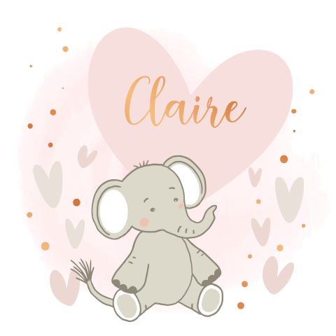 Geboortekaartje meisje olifant met hart en koperfolie