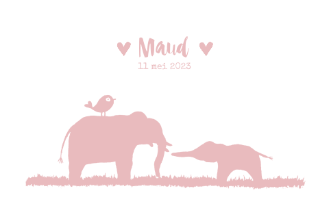 Geboortekaartje meisje olifanten silhouet roze