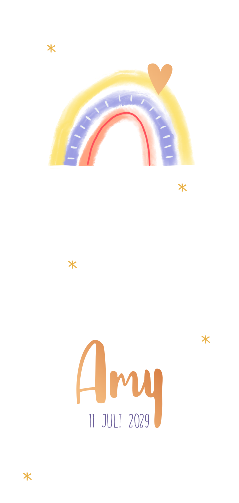 Geboortekaartje meisje regenboog met koperfolie