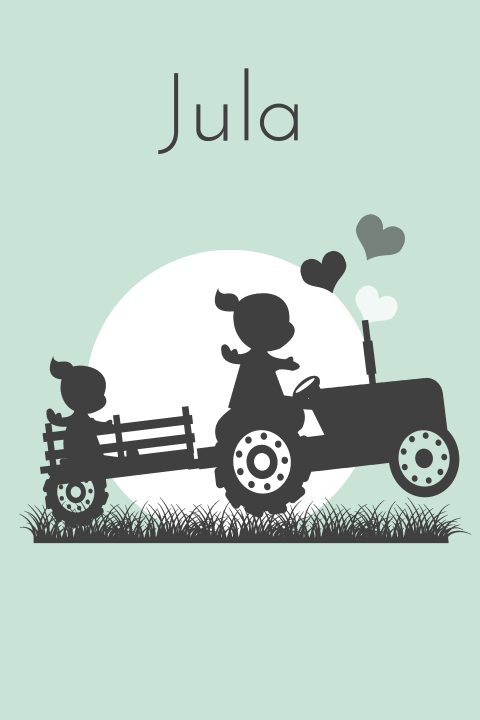 Geboortekaartje meisje silhouet grote zus tractor 2e kindje