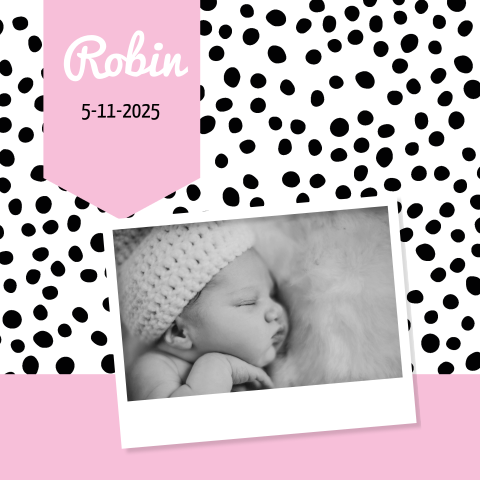 Geboortekaartje meisje met spots polkadots pink