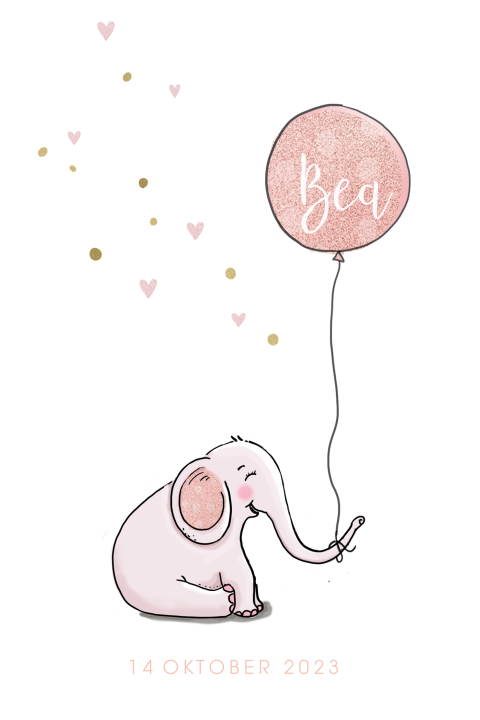Geboortekaartje lief olifantje met ballon