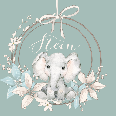 Geboortekaartje olifant jongen en bloemen