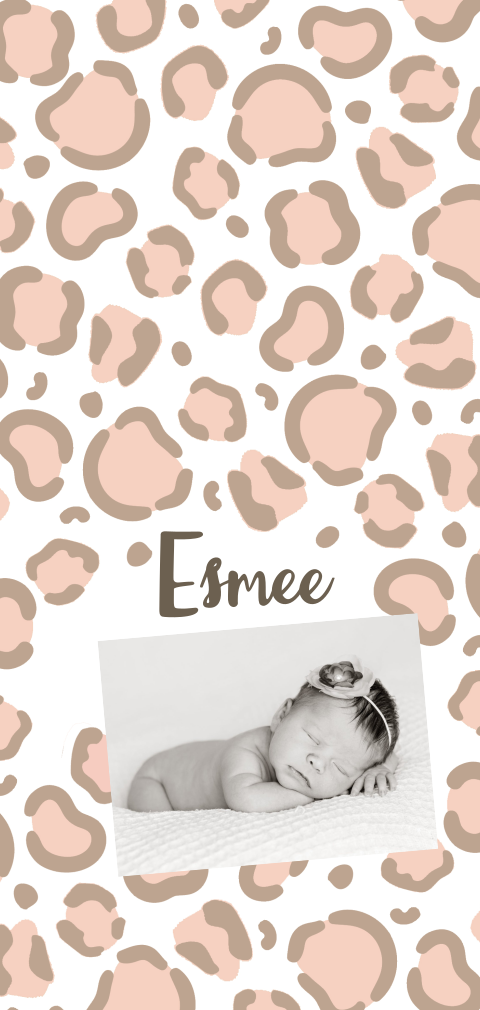 Geboortekaartje panterprint roze met foto