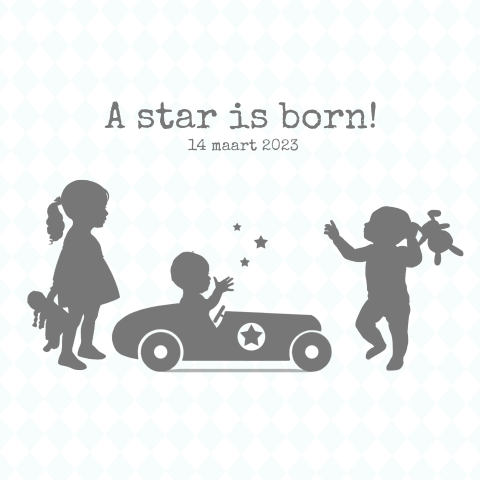 Geboortekaartje jongen profiel derde kindje raceauto met ster