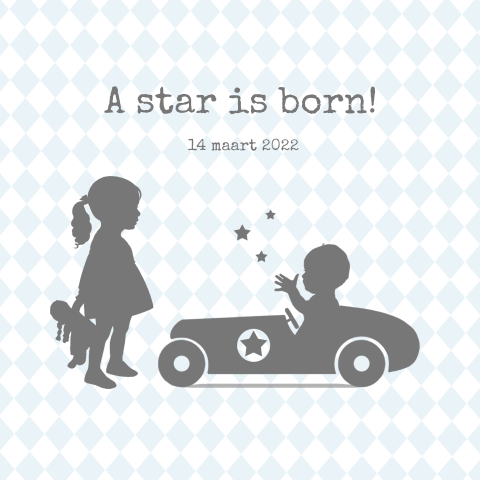 Geboortekaartje jongen profiel tweede kindje raceauto met ster