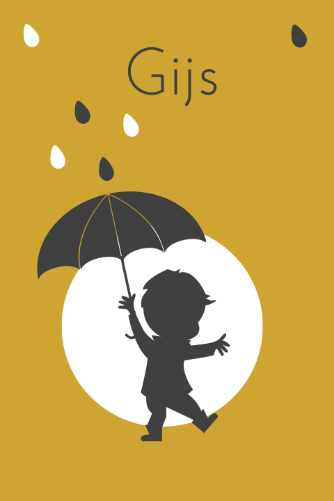 Geboortekaartje silhouet jongen met paraplu in regen herfst