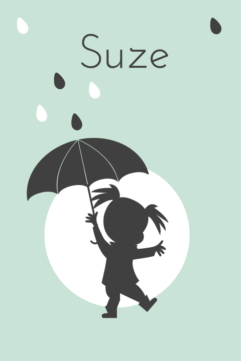 Geboortekaartje silhouet meisje paraplu