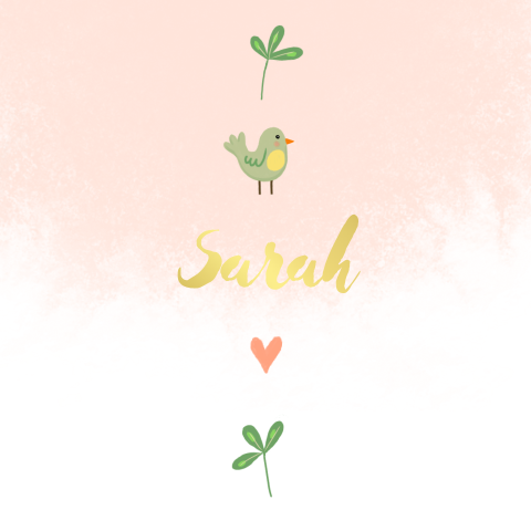 Geboortekaartje meisje vogel, hart en plant
