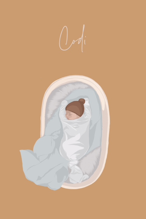 Geboortekaartje voor een jongen met een baby in een mandje