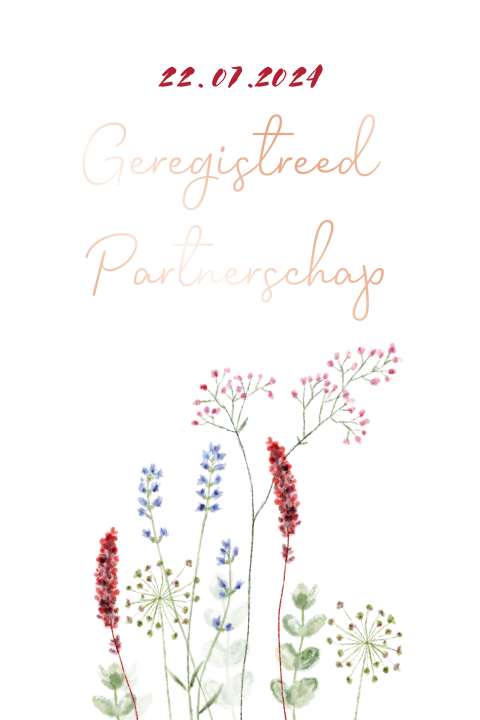 Uitnodiging geregistreerd partnerschap bloemen in roze en blauw
