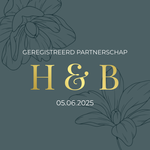 Geregistreerd partnerschap groen met sierlijke bloemen en foliedruk